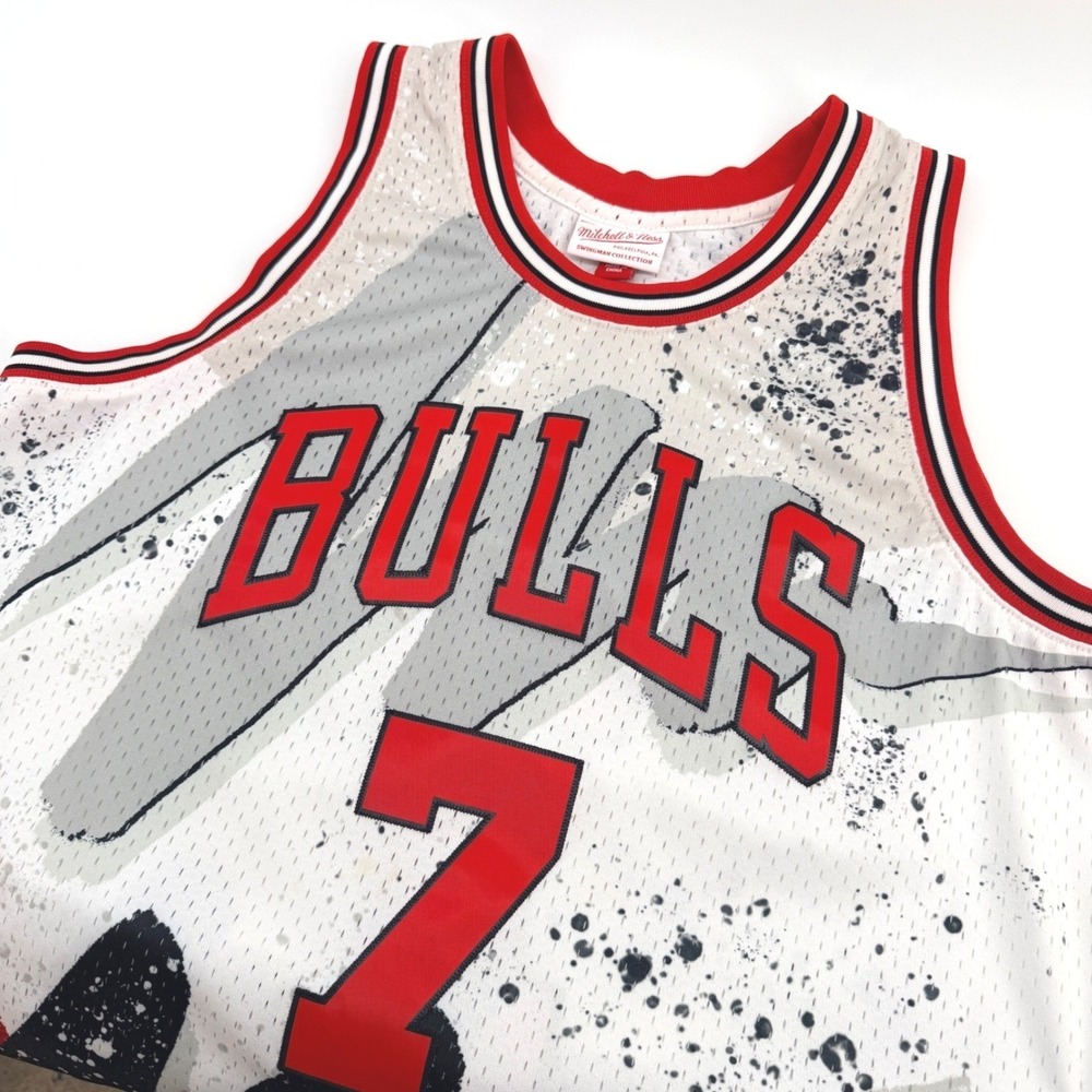 Mitchell & Ness Chicago Bulls Jersey Mens L White Toni Kukoc 7 Paint Splatter - Picture 5 of 12